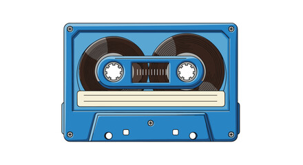 Obraz premium A vintage blue audio cassette tape with visible magnetic tape inside for recording music or voice messages.