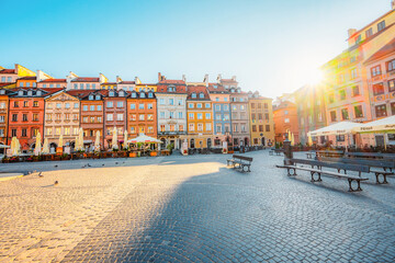 Warsaw old city center, main square near Vistula river in Poland