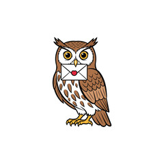Whimsical cartoon owl delivering a love letter with a heart symbol on its envelope vector