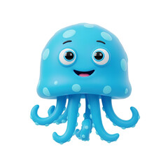Obraz premium Cheerful blue cartoon jellyfish with polka dots sea creature