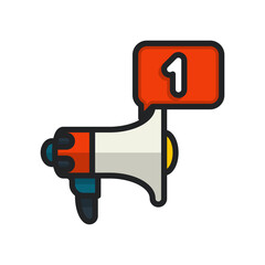 Pixel Art Megaphone Icon Announcing One New Notification With Red Speech Bubble on Transparent Background Vector Illustration