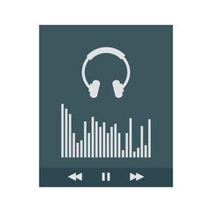 Pixel Art Music Player Interface Featuring Headphones and Sound Waveform Display with Playback Controls on Dark Teal Background