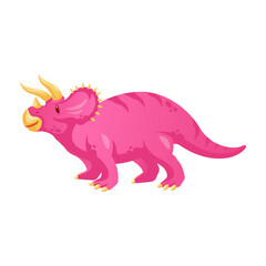 Pixel Art Pink Triceratops Dinosaur Standing Side Profile on Transparent Background