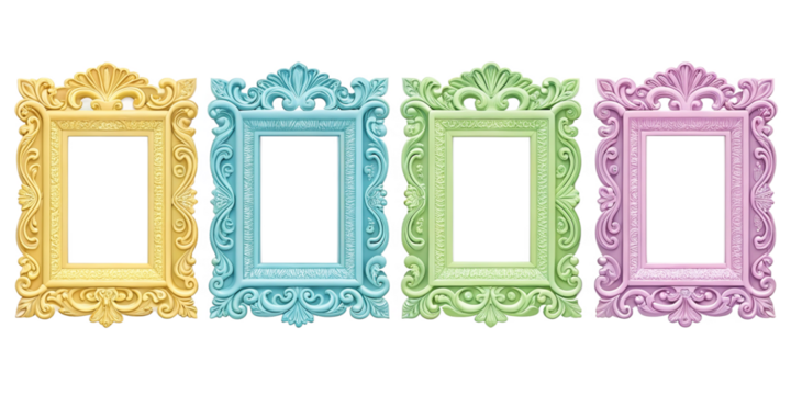 Pastel picture frames, ornate frames, vintage frame set, baroque frame clipart, decorative photo frames, pastel frame bundle, colorful ornate frames, rococo frame design, antique style frames, digital