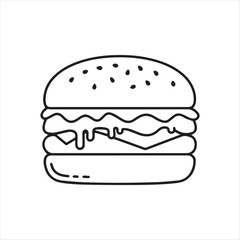 Burger Icon Delicious Food Fast Food Restaurant Eatery Cheeseburger Bun Meat Sesame Seeds Outline Drawing Simple Design