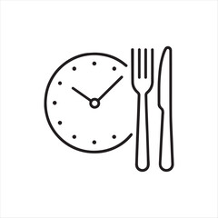 Food Time Iconography Depicting Scheduled Meals with a Clock and Cutlery in a Modern Minimalist Design Style