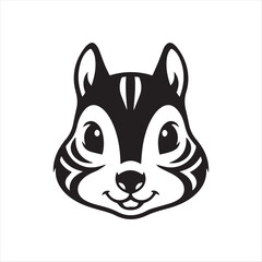 Stylized Squirrel Head with a Friendly Smile Black and White Illustration Simple Yet Expressive Design Suitable for Various Applications
