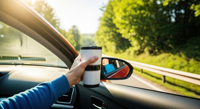 Enjoying a Warm Beverage on a Scenic Road Trip Adventure