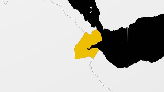 Djibouti map. Animated zoom into the country on the Globe in Black White color palette. Country logo animation. Map with meridians, parallels. Authentic video.