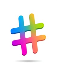 Fototapeta premium A colorful, 3D hashtag symbol with a shadow, rendered on a white background