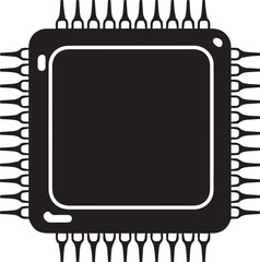 Black silhouette of a computer microchip processor Keywords: microchip, processor, computer