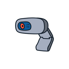 Pixel Art Webcam Device with Red Eye Lens and Blue Indicator Lights on Transparent Background in a Simple Style
