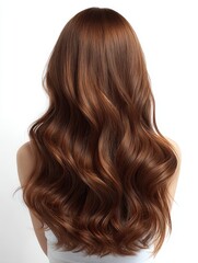 Naklejka premium This image features long wavy brown hair with a shiny texture, presenting an elegant and stylish hairstyle.