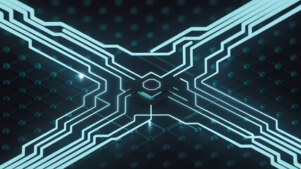 Futuristic technology background with neon blue glowing lines, circuit pattern, and digital grid. Modern design for business, AI, and innovation themes. High detail, 3D depth effect