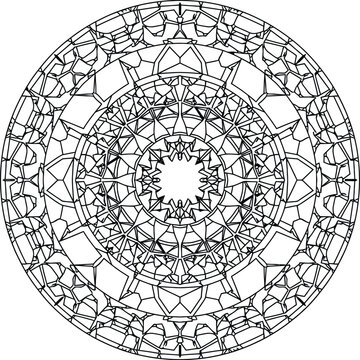 Vector concentric geometric mandala inspired by Beijing architectural lattice, detailed oriental symmetry ornament