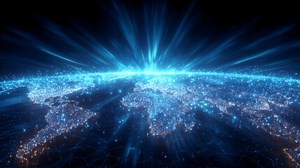 未来的な宇宙のビジュアル：地球の光のネットワーク