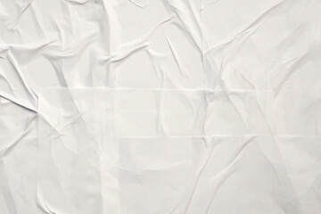 white crumpled and creased glued wrinkled paper poster texture background