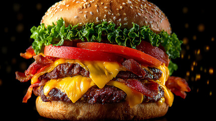 ジューシーなダブルチーズバーガーのクローズアップ