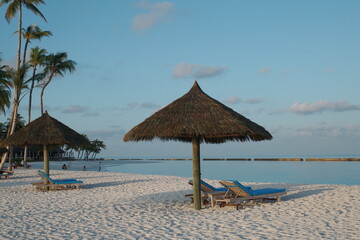 tropical beach with umbrellas