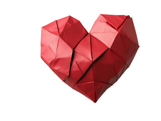 PNG file A captivating close-up of a handmade origami heart, rendered in a vibrant red hue on transparent background PNG, easy to use.