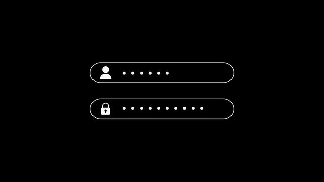 Dynamic modern UI username and password on login screen motion graphic animated with transparent background