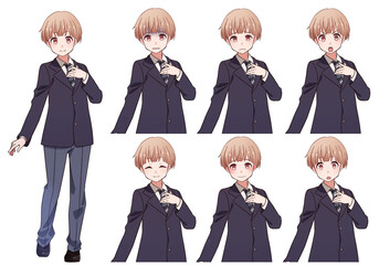 学制服姿のかわいい系男子の表情セット

