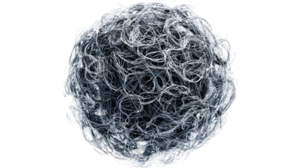 Chaotic scribble sphere forming abstract pattern with tangled black lines and dynamic artistic texture isolated on white background