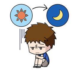 一日中落ち込んでいる男の子のイラスト