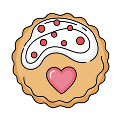 A charming illustration of a decorated cookie featuring a heart symbol and sweet, colorful toppings, perfect for Valentine's Day celebrations.