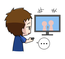 テレビを見ても楽しくない男の子のイラスト