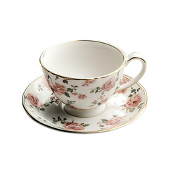 PNG file A beautiful antique floral teacup and saucer set, perfect for a relaxing tea time experience. on transparent background PNG, easy to use.