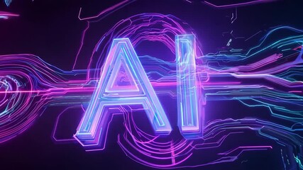 Neon text AI on digital background. representing artificial intelligence, futuristic technology, data science, and machine learning concept. - Powered by Adobe