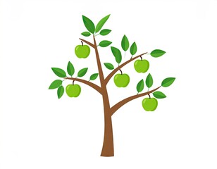 Obraz premium Apple Tree Illustration with Green Apples and Leaves.