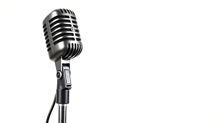 Fototapeta premium A dynamic microphone isolated on white, showcasing crisp details and professional lighting.