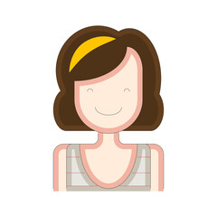 Pixelated Avatar Portrait Of A Woman With Brown Hair And A Yellow Headband Wearing A Light Grey Top On A Transparent Background