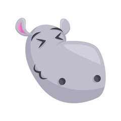 Pixelated Cartoon Hippopotamus Head Graphic With Closed Eyes and Pink Ears Isolated on White Background Simple Flat Design