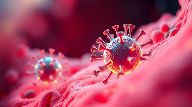 3D Illustration of Virus Cell Structure in Microscopic View