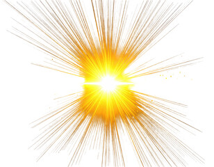 Obraz premium Bright, energetic burst of golden light radiating outward with scattered red and yellow sparks