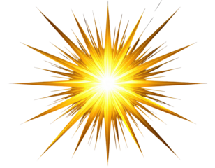A bright, starburst explosion of golden light radiates outward on black