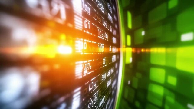 Digital Gateway: A vibrant, futuristic view of a data-driven world, with luminous displays of digital information, highlighting the constant flow of technology.