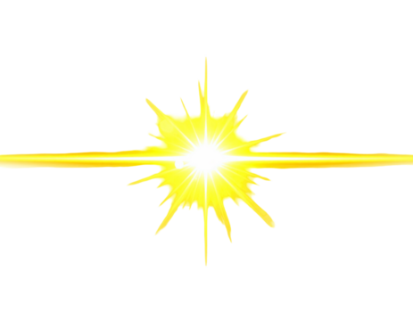 Bright starburst with radiating yellow light flares and lens flare effect