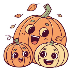 Three cute pumpkins with happy faces