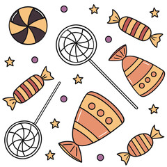 Halloween candy illustration with stars and dots