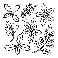 
Set of hand-drawn natural christmas ornaments