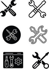 Tools and Service icons set. Wrench, screwdriver and gear icon. Screwdriver and wrench glyph icon. Settings and repair, service sign - stock vector. Mechanical Tools Glyph Icon Wrench icon vector.