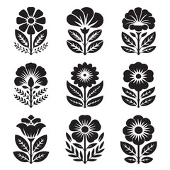 Set of floral design elements silhouette 