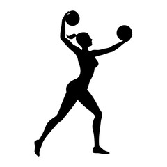 silhouette of a basketball woman player who play two basketball 