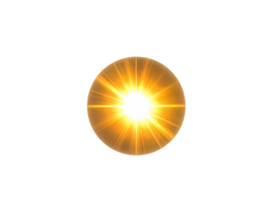 Bright, radiant golden light burst with starburst effect on black background
