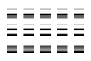 Set of horizontal line patterns. Abstract geometric elements with a gradient effect from thin to thick. Modern minimalist black and white vector design for background or texture.