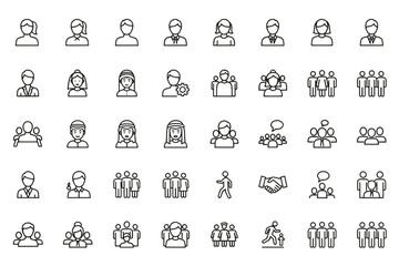 People line icon set. User avatar, profile, and team pictograms. Business staff, community group, and social communication symbols. Simple minimal vector graphic elements.